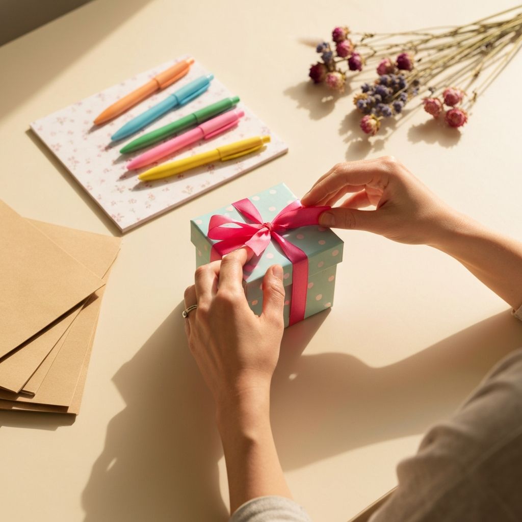 Proses pengemasan paket kado ulang tahun My Scoop ID dengan pita pink